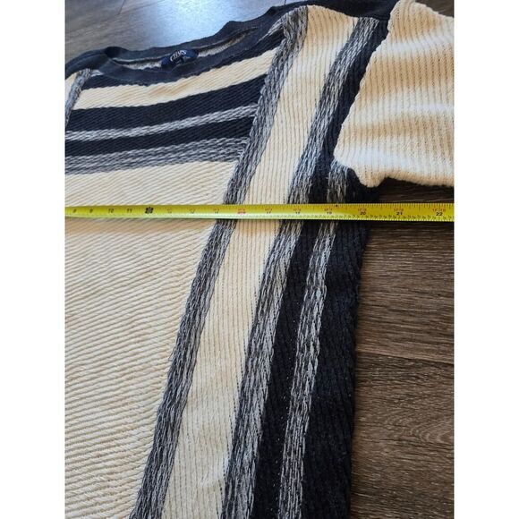 CHAPS Bold Graphic Knit Sweater Black Cream Boxy Striped Pullover L Oversized - Picture 6 of 7